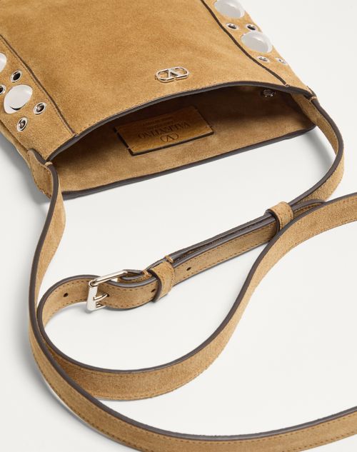 Valentino Garavani - Valentino Garavani Nellcôte Small Shoulder Bag In Suede With Fringes - Havana Beige - Woman - Shoulder Bags